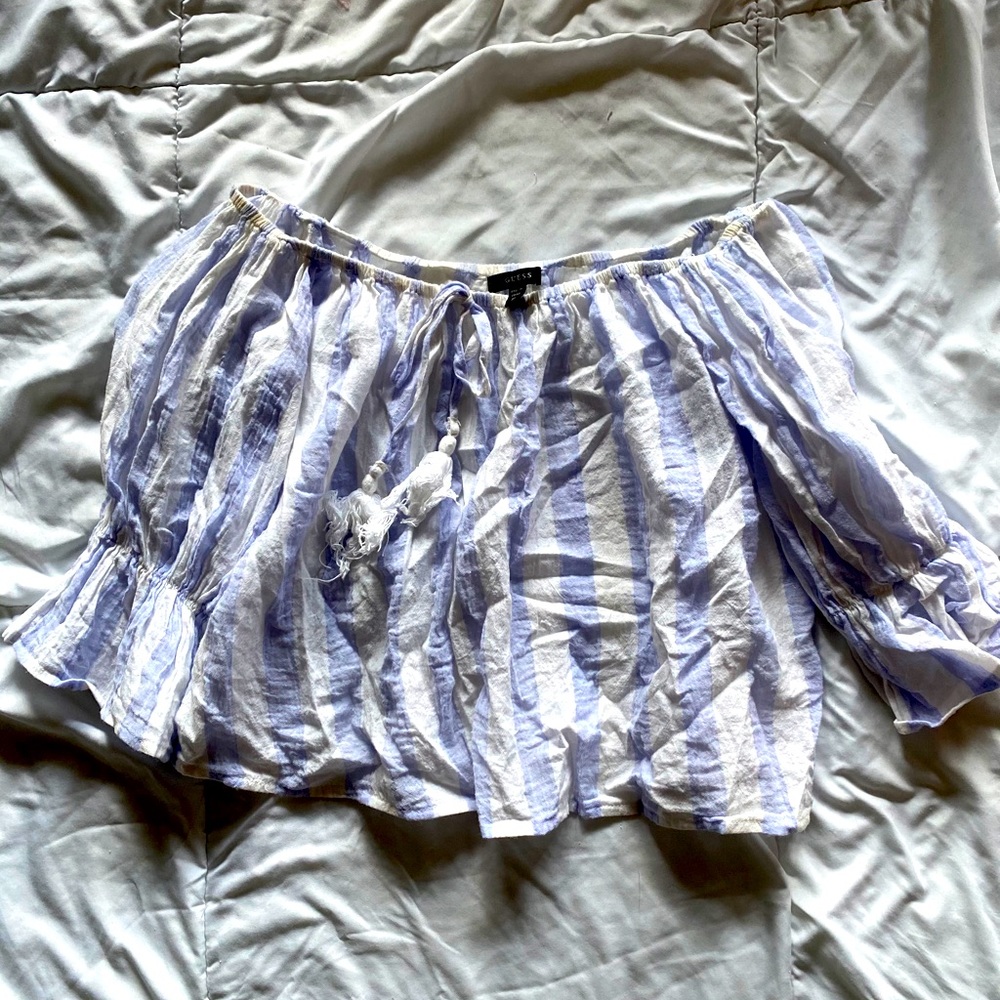 GUESS over the shoulder striped top